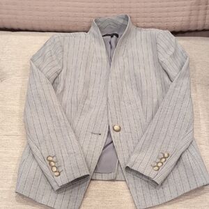 Ann Taylor Light Gray Blazer with Subtle Stripes